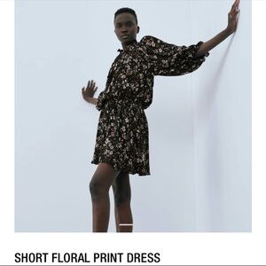 ZARA Black Mini Floral Printed Dress Size Medium